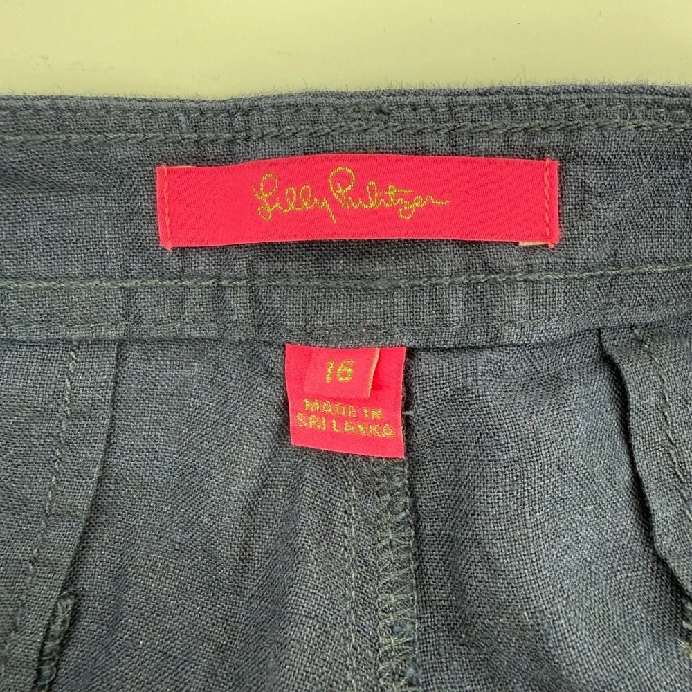 Lilly Pulitzer Navy Blue Linen Straight Leg Pants Womens Size‎ 16 Mid Rise